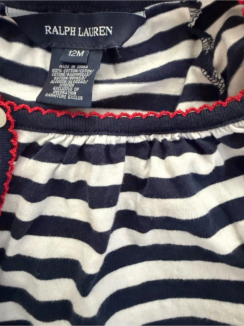 Ralph Lauren Baby Girl Navy White Sailor Stripe Cotton Shirt Dress 12 Months
